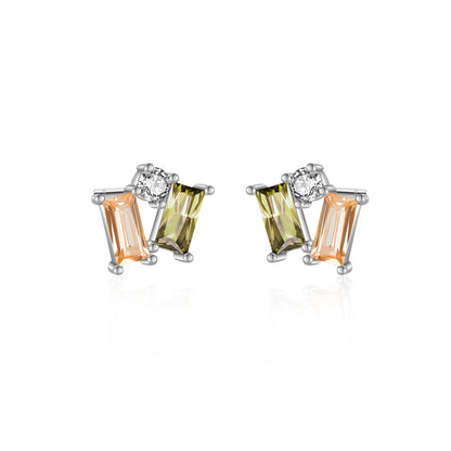 S925 Sterling Silver Square Stone Champagne Purple Mixed Stud Earrings-Jewearrings