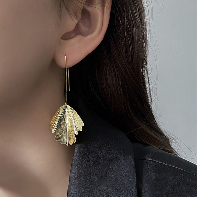 Sterling Silver Needle Ginkgo Leaf Women's Simple Tassel Earrings-Jewearrings