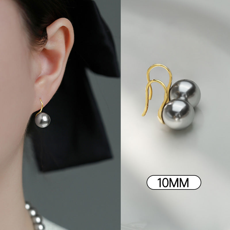 Silver Gray Pearl Stud Earrings S925 Silver Exquisite Ear Hook Premium Earrings-Jewearrings