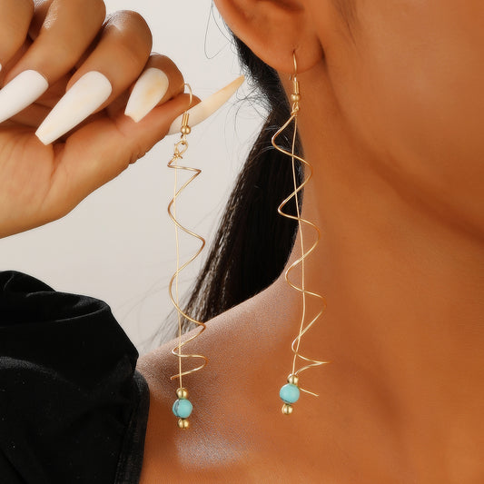 Big Wave Turquoise Dangle Earrings Female Spiral Laid-Jewearrings