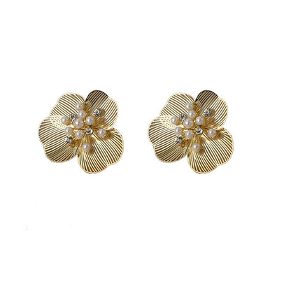 Flower Pearl Sweet Cool Zircon Stud Earrings-Jewearrings