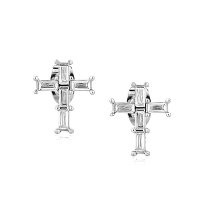 Silver Needle Love Heart Stud Earrings Design Cross-Jewearrings