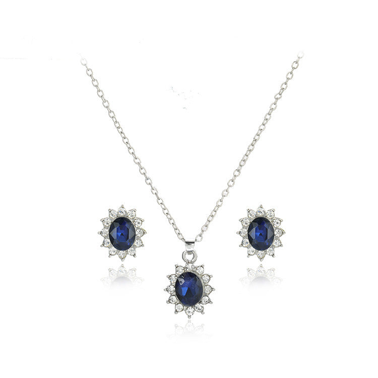 Sapphire Necklace Suit Fashion SUNFLOWER Zircon Stud Earrings-Jewearrings