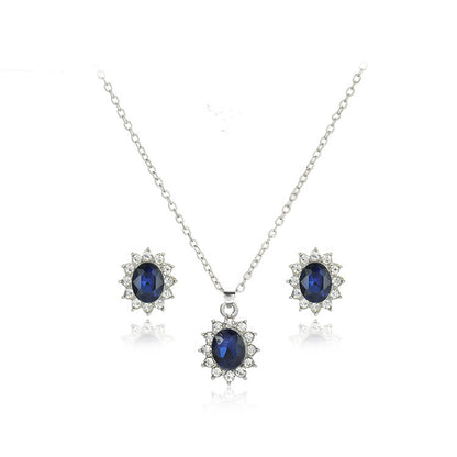 Sapphire Necklace Suit Fashion SUNFLOWER Zircon Stud Earrings-Jewearrings