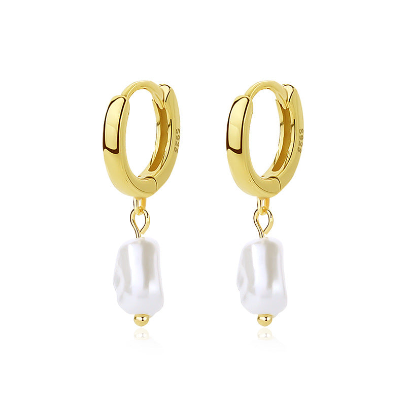 Women's Fashion Temperamental Sterling Silver Vintage Shaped Pearl Earrings-Jewearrings