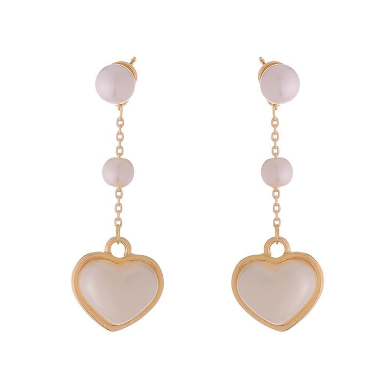 Sterling Silver Needle Heart Pearl Earrings Female Peach Heart Tassel Design-Jewearrings