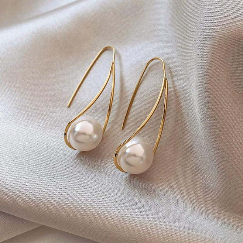 Simple Design Hollow Water Drops Pearl Earrings For Women-Jewearrings