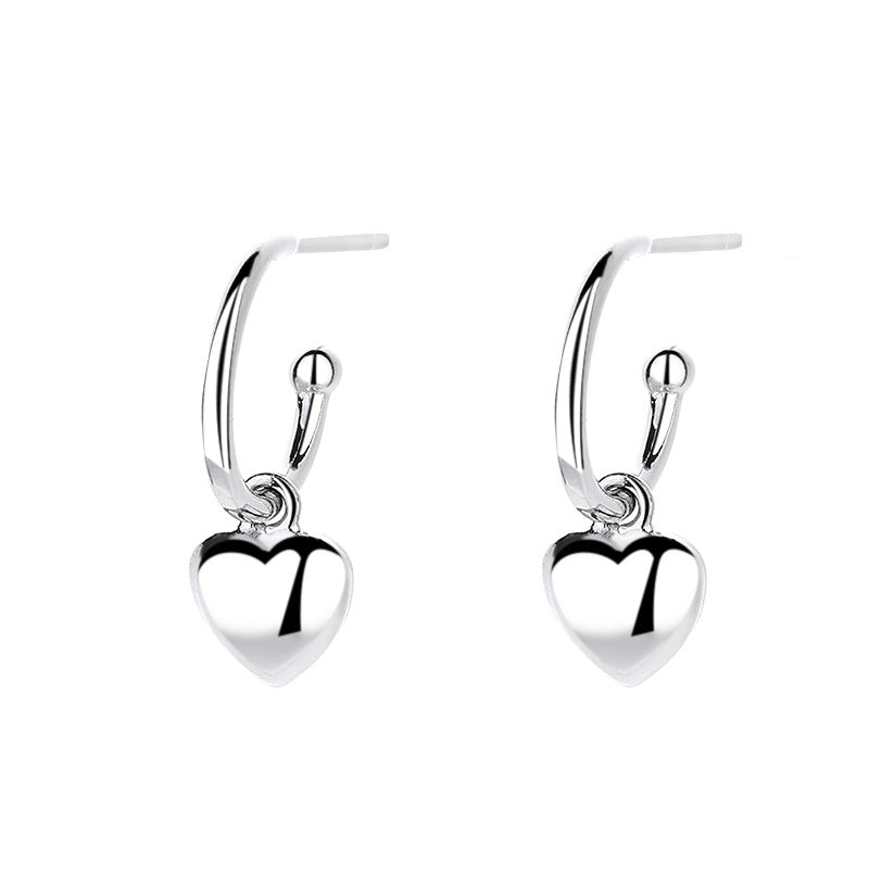 925 Sterling Silver Simple Love Heart Shape Earrings Women-Jewearrings