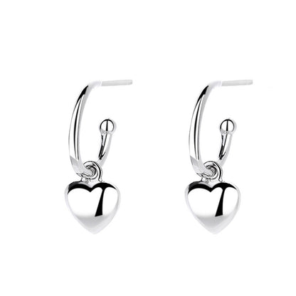 925 Sterling Silver Simple Love Heart Shape Earrings Women-Jewearrings