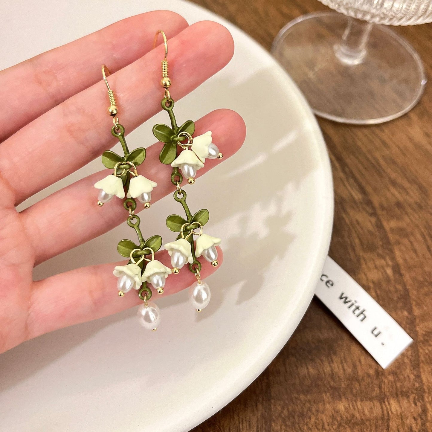 White Bell Orchid Earrings Bracelet Necklace Super Sensen Summer New Girl Clavicle Chain Ear Clip Bracelet-Jewearrings