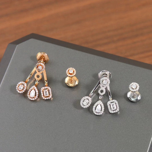 Women's Fashion Geometry Pattern Design Niche Zircon Rose Gold Earrings-Jewearrings