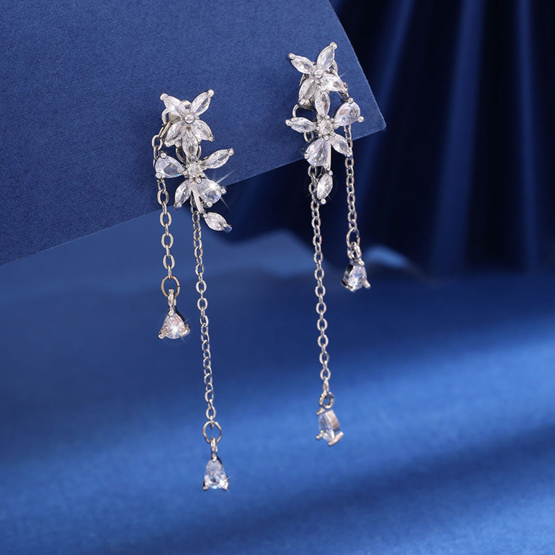 Long Tassel Flowers Light Luxury Stud Earrings For Women-Jewearrings