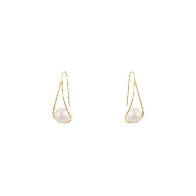 Simple Design Hollow Water Drops Pearl Earrings For Women-Jewearrings