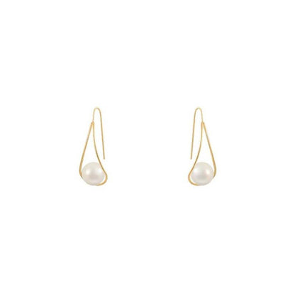 Simple Design Hollow Water Drops Pearl Earrings For Women-Jewearrings