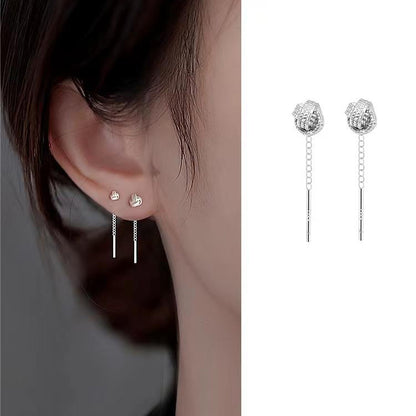 Women's Sterling Silver Ruyi Knot Stud Earrings-Jewearrings