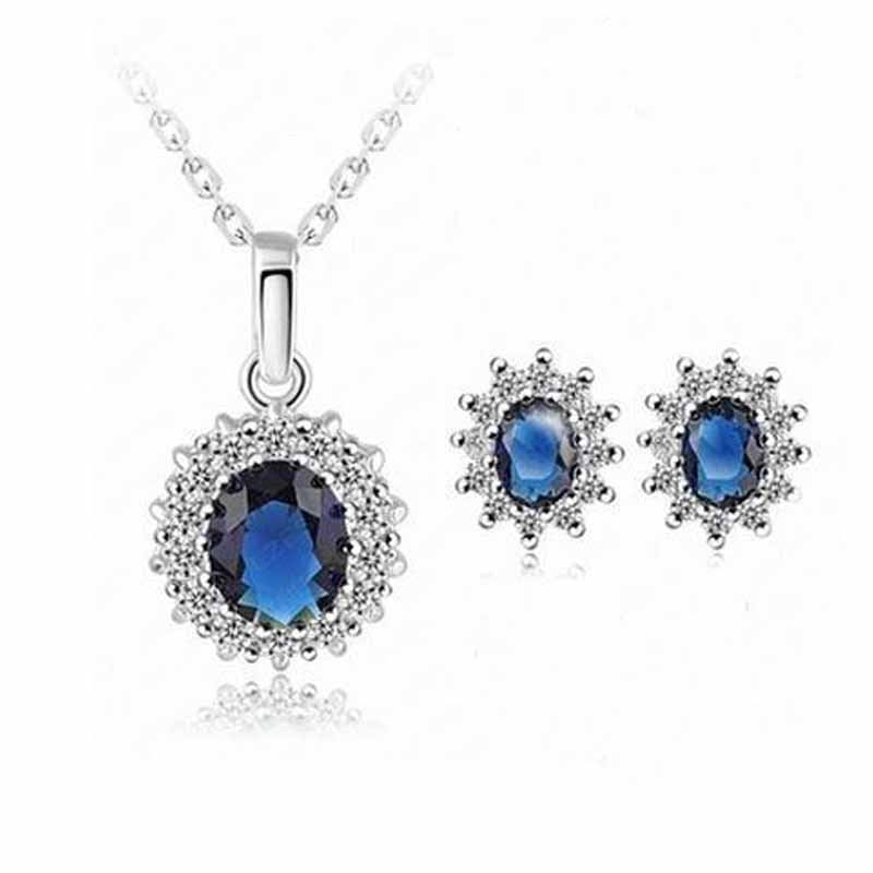 Sapphire Necklace Suit Fashion SUNFLOWER Zircon Stud Earrings-Jewearrings