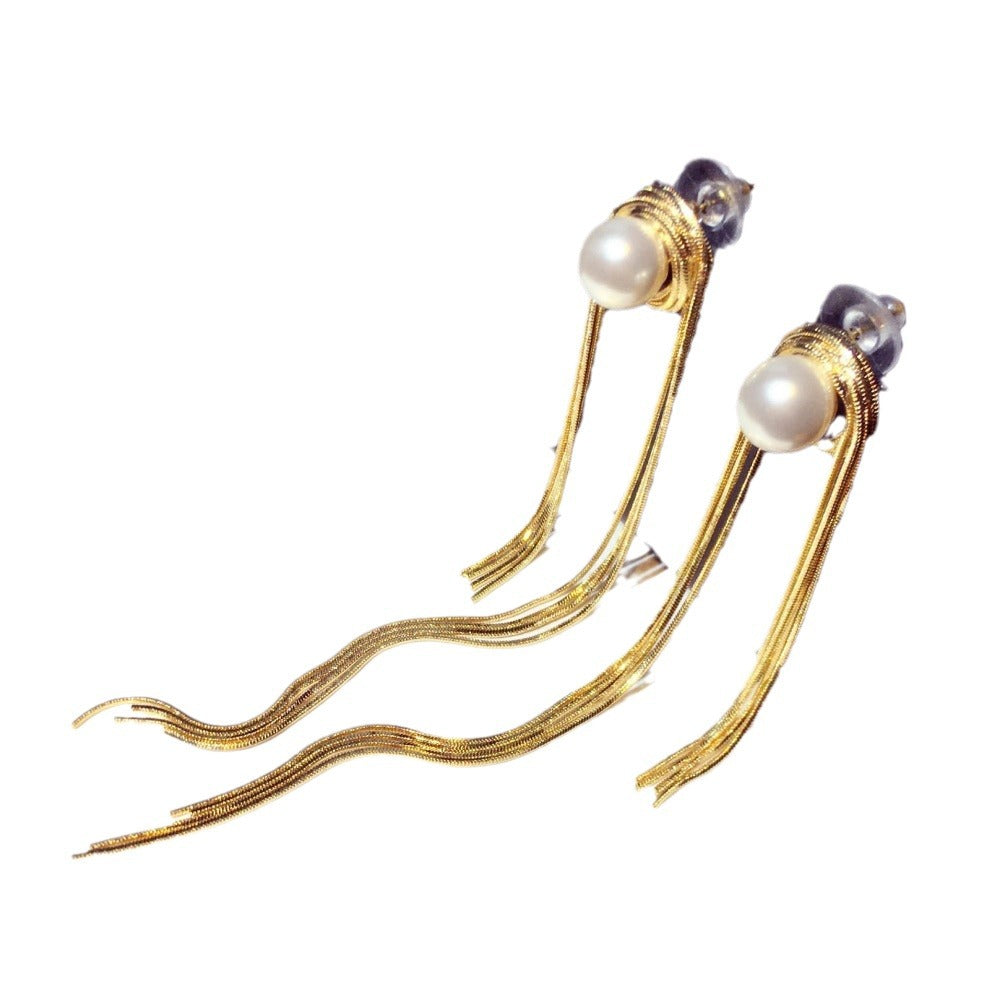 Women's Fashion Pearl Tassel Earrings-Jewearrings