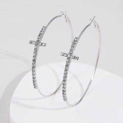 Gold Cross Diamond Simple Earrings-Jewearrings