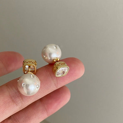 Retro Zircon Pearl Stud Earrings Women's-Jewearrings