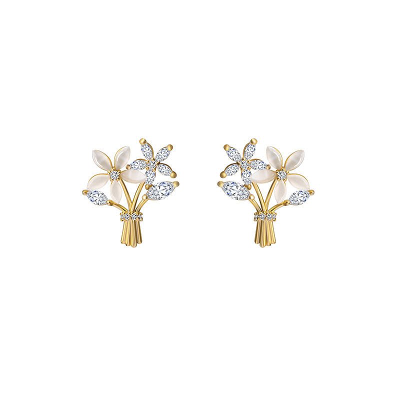 Sterling Silver Needle Niche Hollow Flowers Female Earrings-Jewearrings