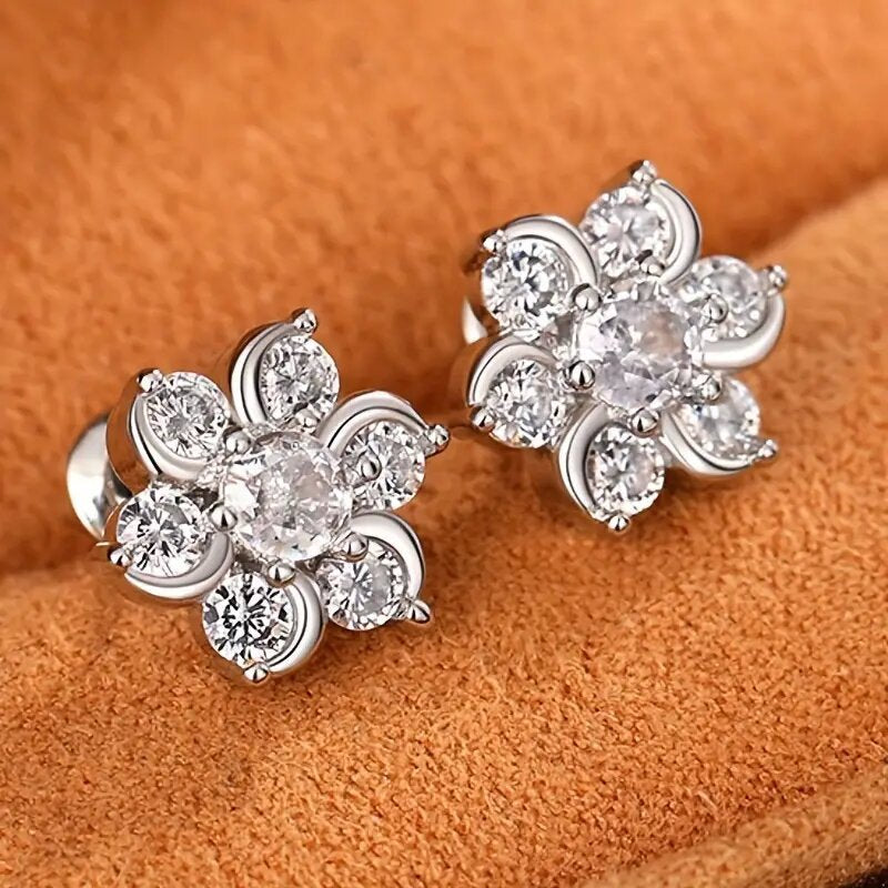 Super Zircon Stud Earrings Flower Design-Jewearrings