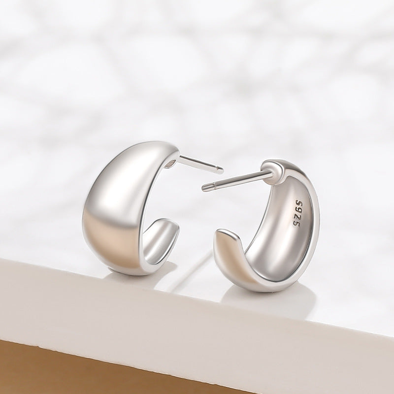 S925 Sterling Silver Ins Simple Design C- Shaped Matte Earrings-Jewearrings