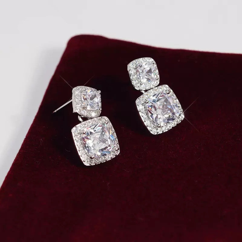 Square Shiny Zircon Stud Earrings Luxury Women-Jewearrings