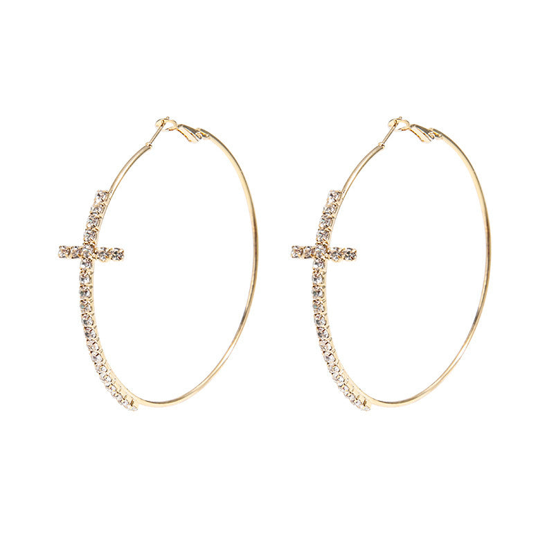 Gold Cross Diamond Simple Earrings-Jewearrings