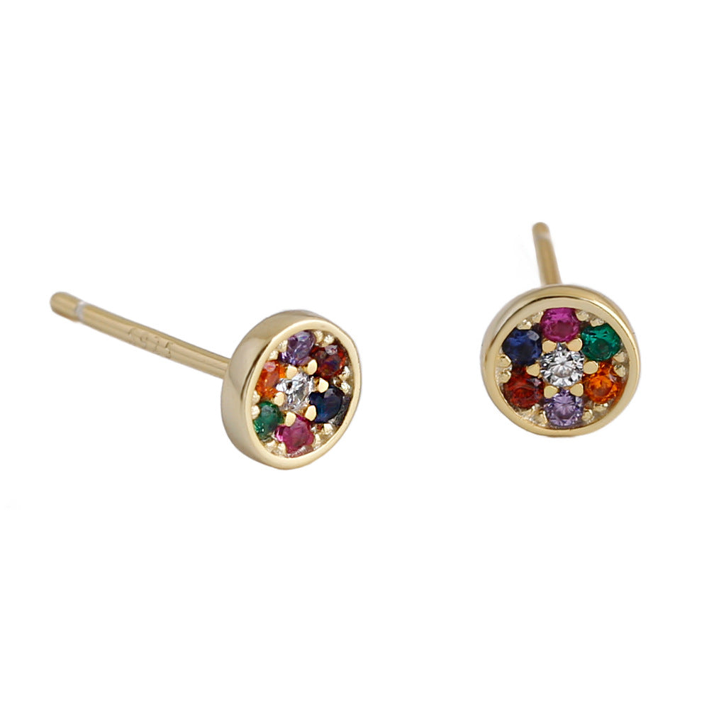 Women's Mixed Color Inlaid Zircon Sterling Silver Stud Earrings-Jewearrings