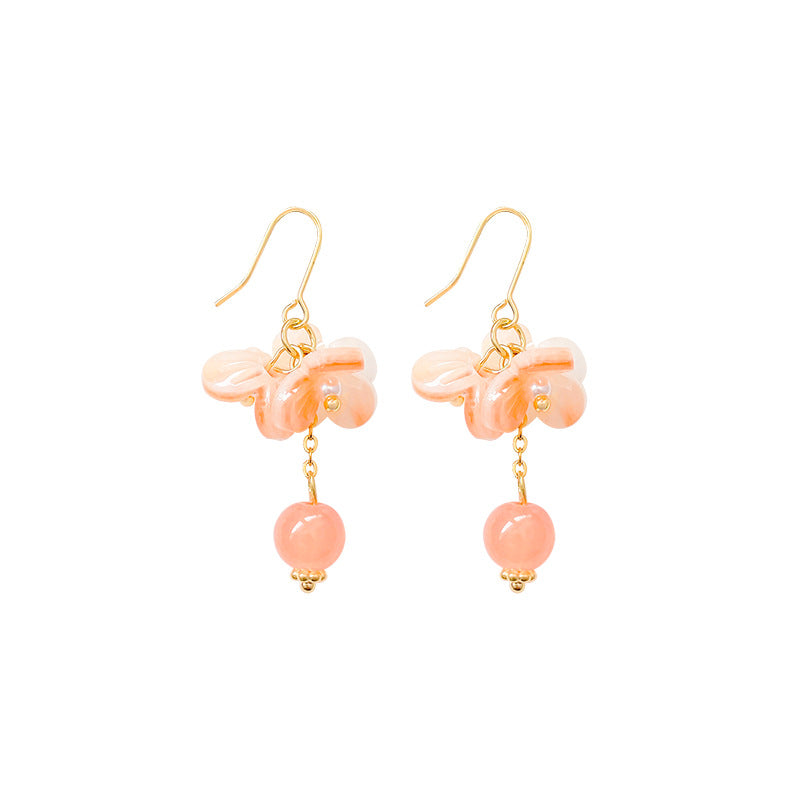 Silver Needle Vibrant Orange Bowl Flower Earrings Women's Retro-Jewearrings