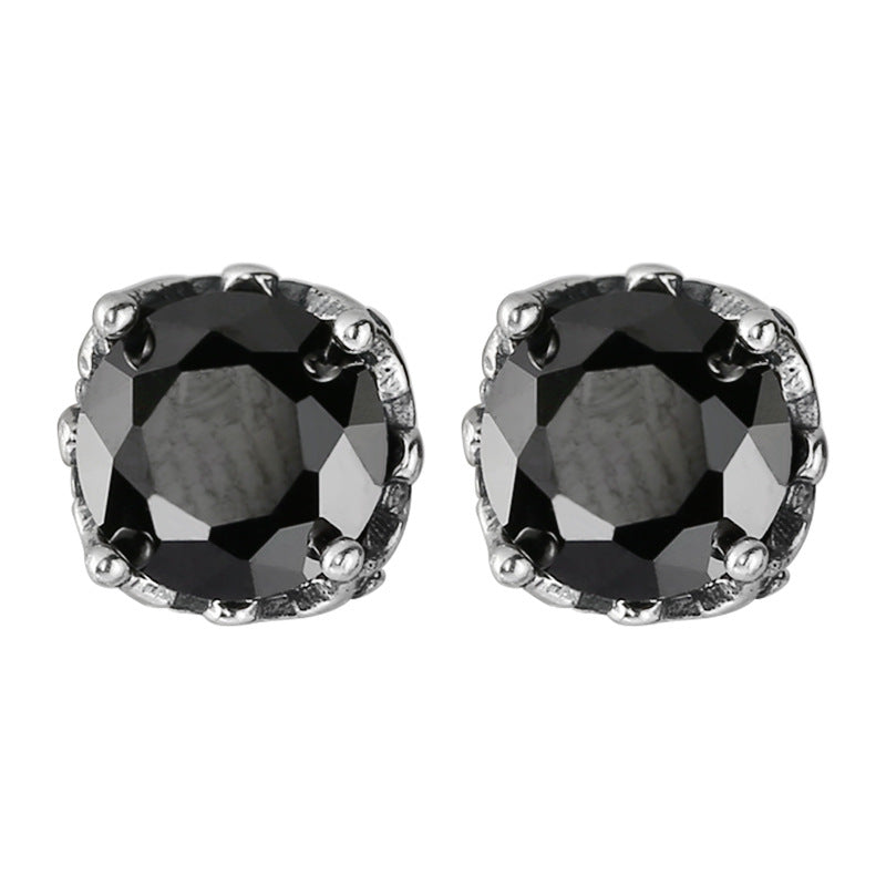 Sterling Silver Round Black Zircon Stud Earrings-Jewearrings