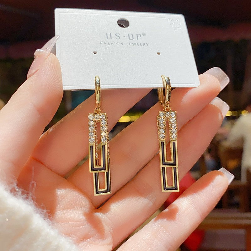 925 Silver Pin Earrings Classic Long Geometric Tassel-Jewearrings