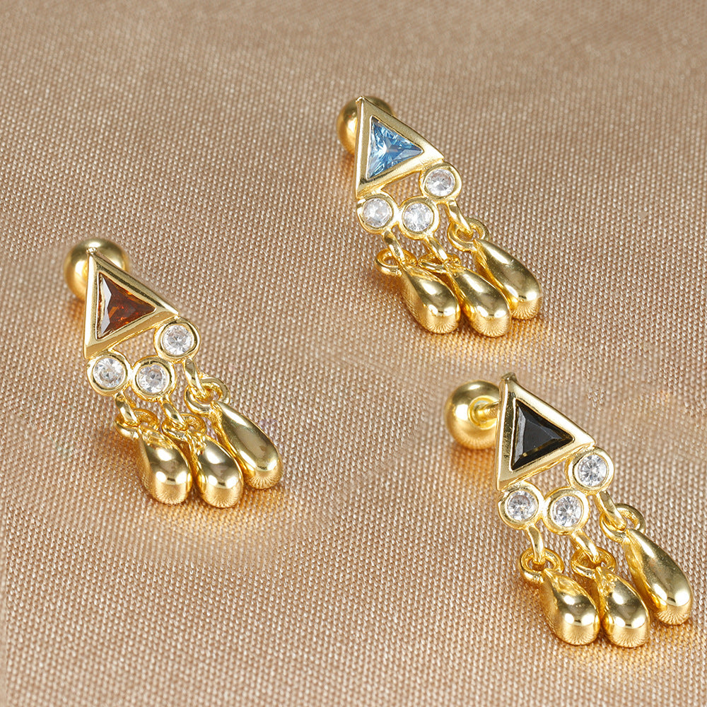 Mini Triangle Fringed Zircon Spiral Cartilage Stud Earrings-Jewearrings