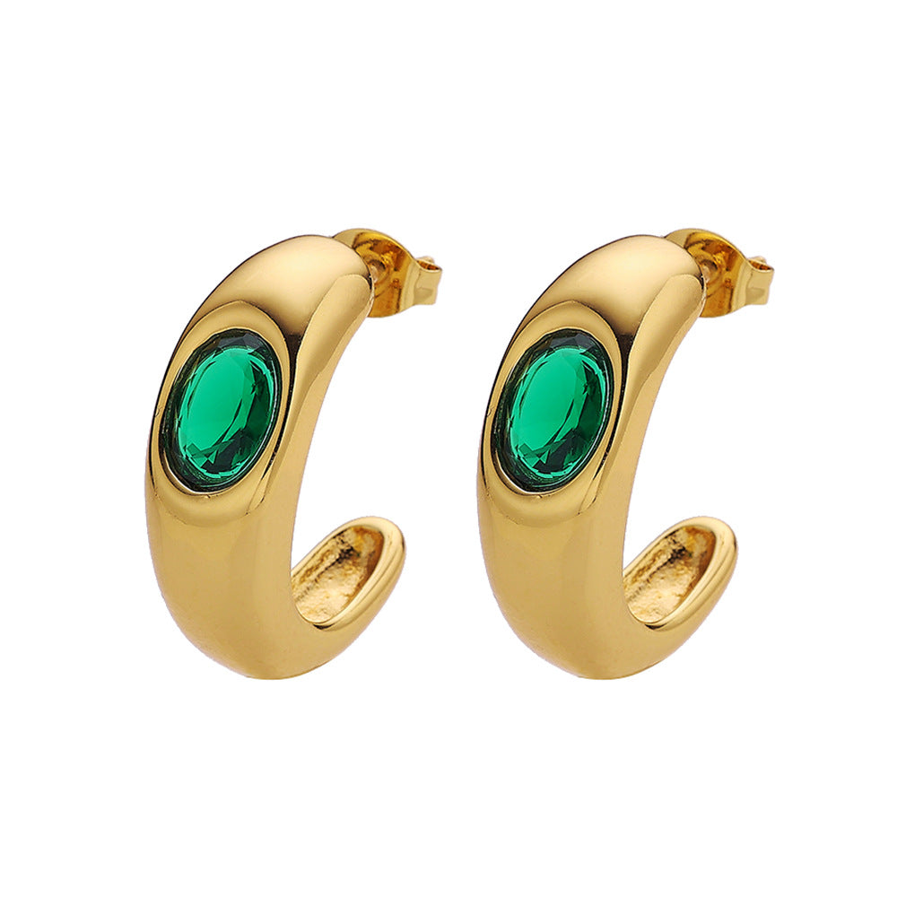 18K Emerald Zircon Stud Earrings Retro-Jewearrings