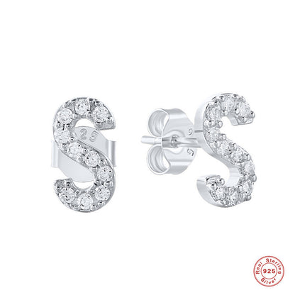 26 Letters S92 Sterling Silver Mini Delicate Earrings-Jewearrings