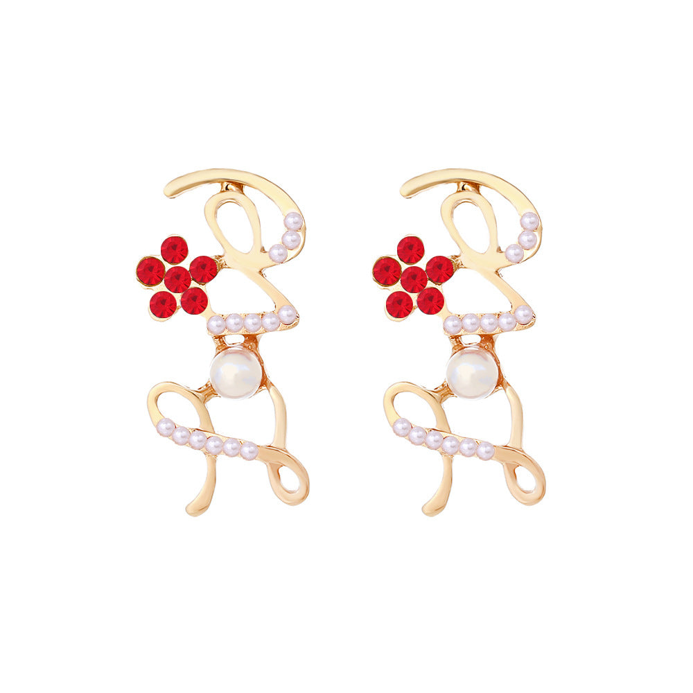 Women's Fashion Alloy Inlaid Imitation Pearl Alphabet Letter Earrings-Jewearrings