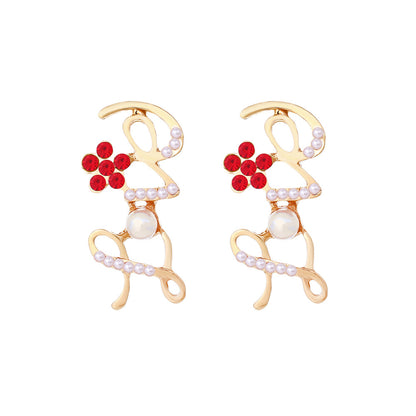 Women's Fashion Alloy Inlaid Imitation Pearl Alphabet Letter Earrings-Jewearrings