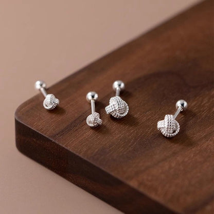 Silver Needle Ruyi Knot Stud Earrings Female Screw Tightening Buckle-Jewearrings