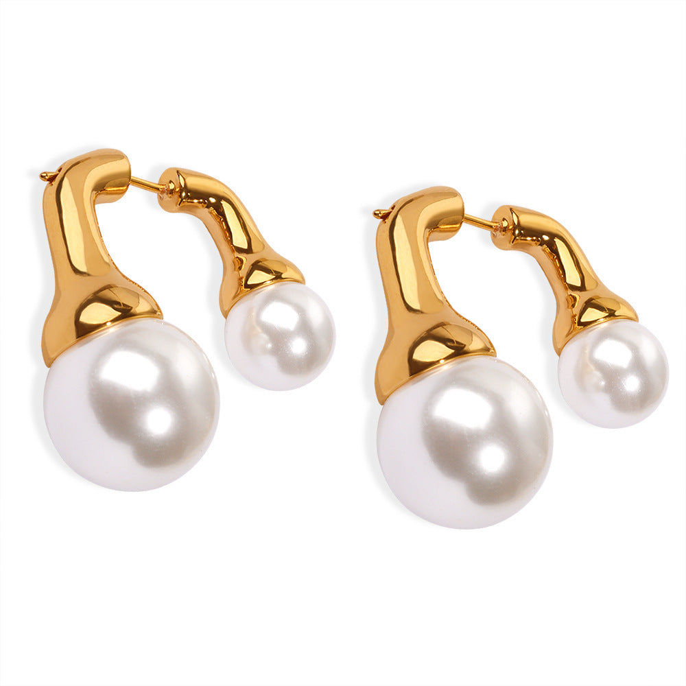 Women's Fashion Vintage Front And Back Round Pearl Earrings-Jewearrings