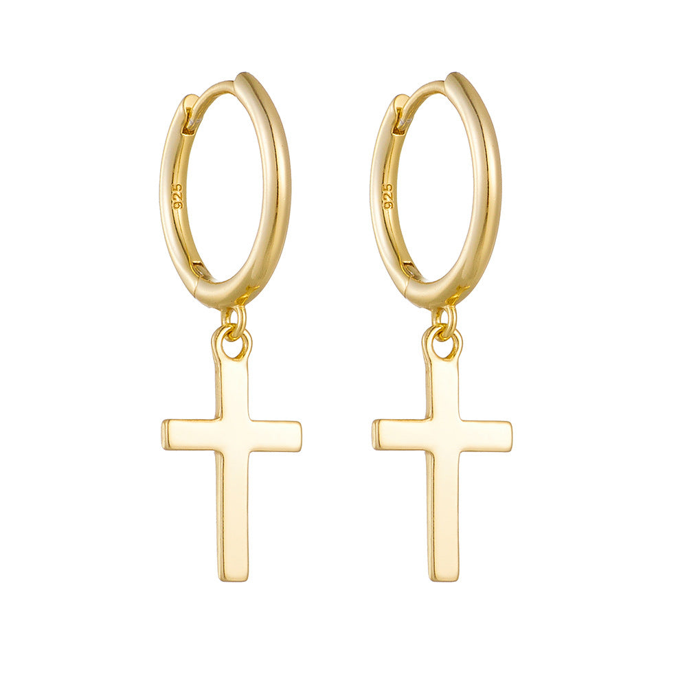 European And American S925 Sterling Silver Cross Earrings Earrings For Women-Jewearrings