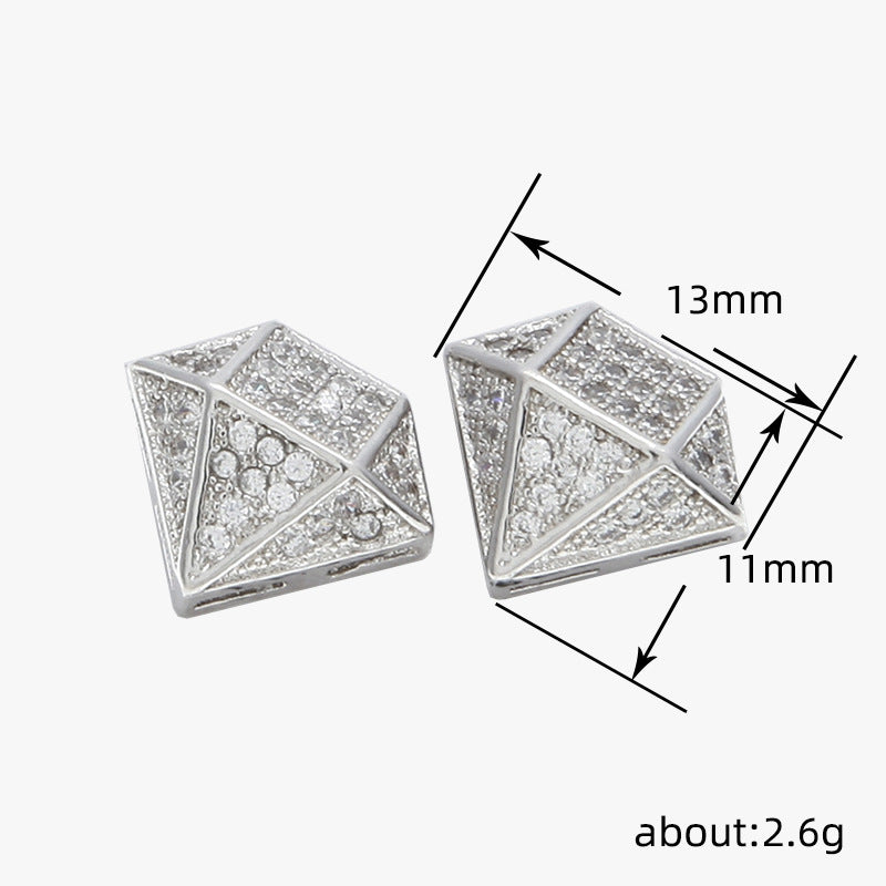 Hip Hop Copper Micro Inlaid Zircon Square Stud Earrings-Jewearrings