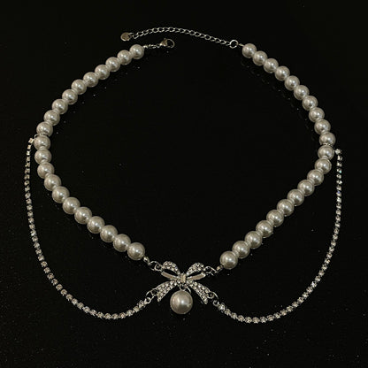 Women's Bow Stitching Pearl Necklace-Jewearrings