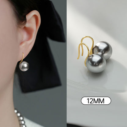 Silver Gray Pearl Stud Earrings S925 Silver Exquisite Ear Hook Premium Earrings-Jewearrings