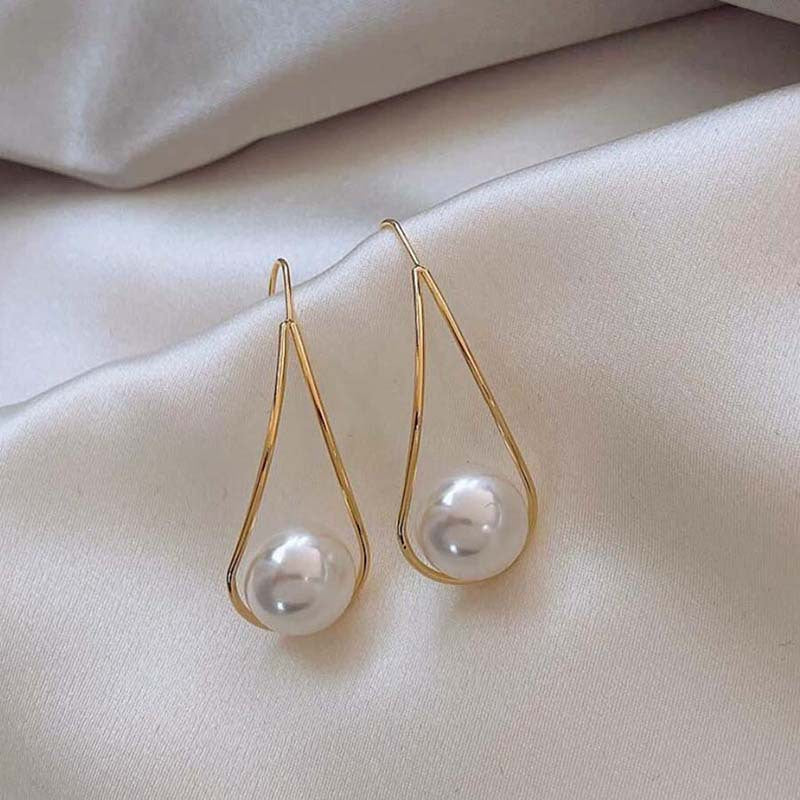 Simple Design Hollow Water Drops Pearl Earrings For Women-Jewearrings