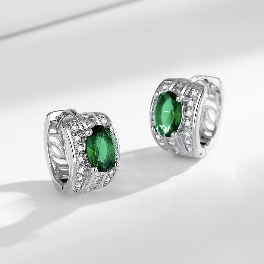 European And American Emerald Zircon Earrings High Sense-Jewearrings