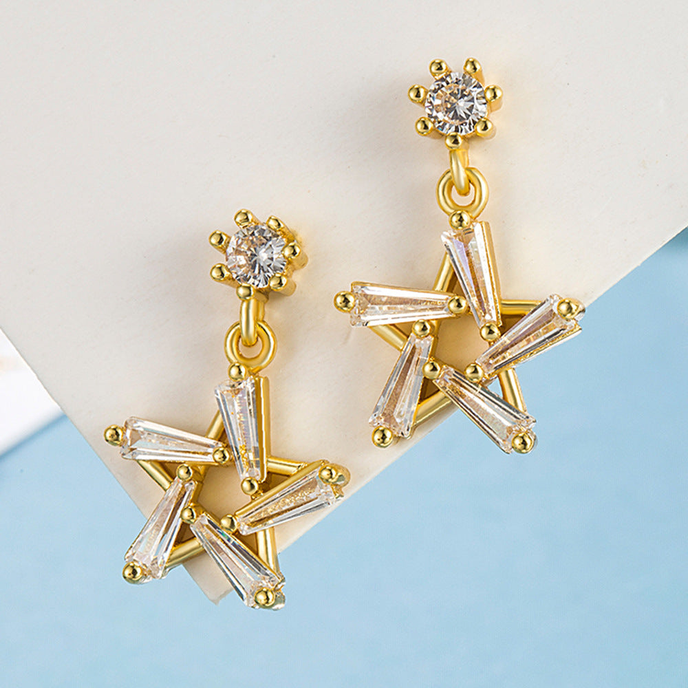 Women's Versatile Elegant Zircon Pentagram Stud Earrings-Jewearrings