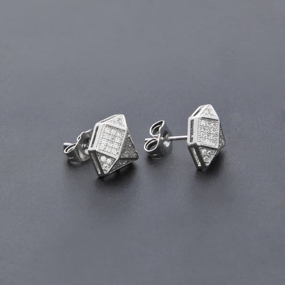 Hip Hop Copper Micro Inlaid Zircon Square Stud Earrings-Jewearrings