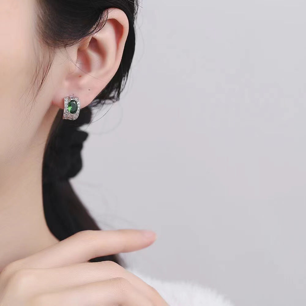 European And American Emerald Zircon Earrings High Sense-Jewearrings