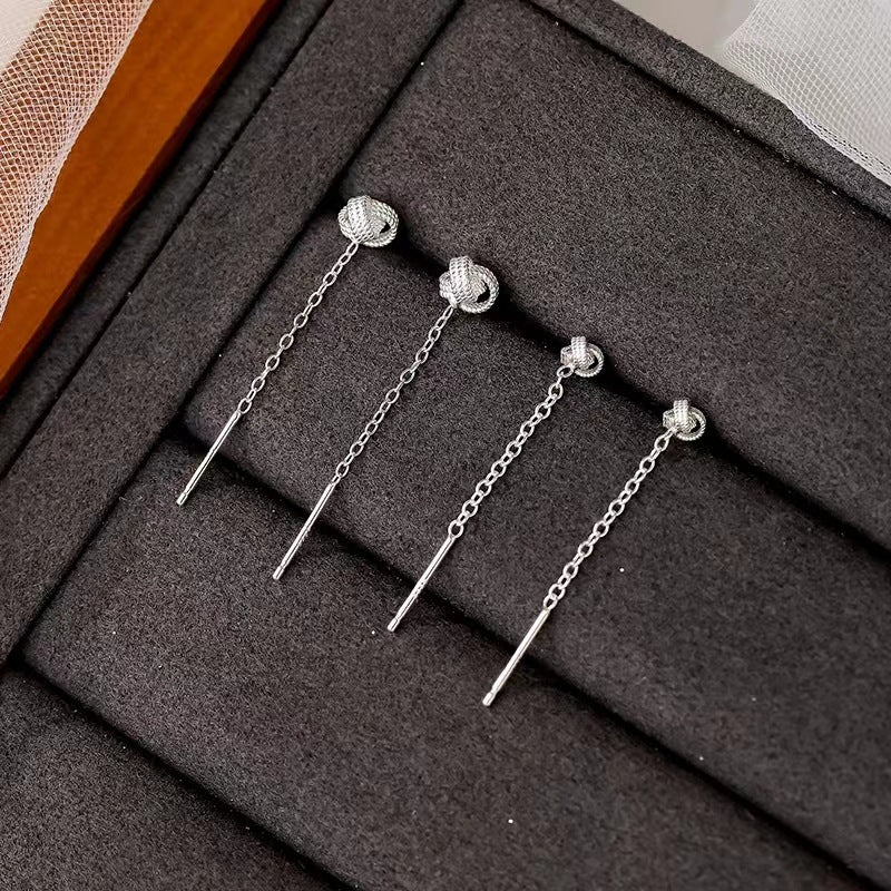 Women's Sterling Silver Ruyi Knot Stud Earrings-Jewearrings