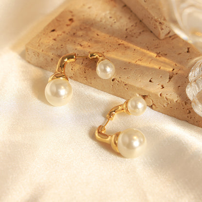 Women's Fashion Vintage Front And Back Round Pearl Earrings-Jewearrings